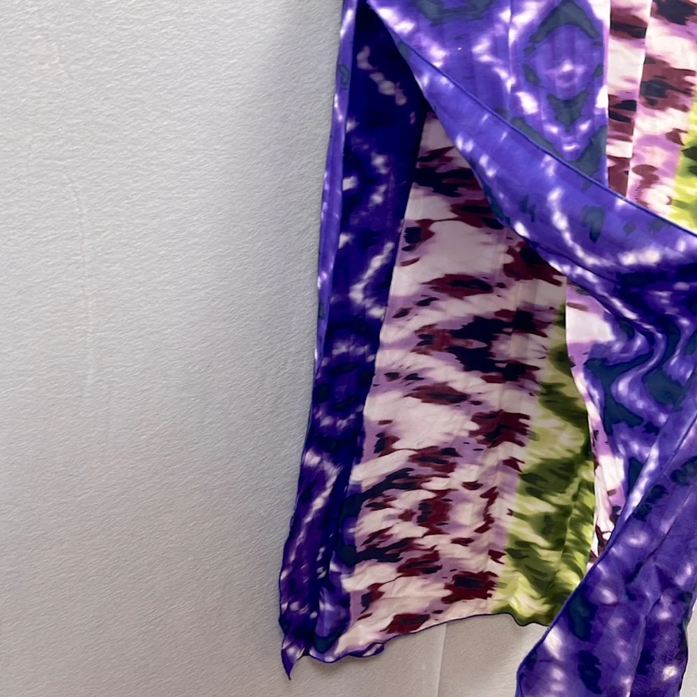 Charlie‎ Jade -women’s 100% silk printed Maxi Dress V- Neck Green/purple size XS - Picture 6 of 7
